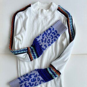White Knit Sweater with Crocheted Sleeves